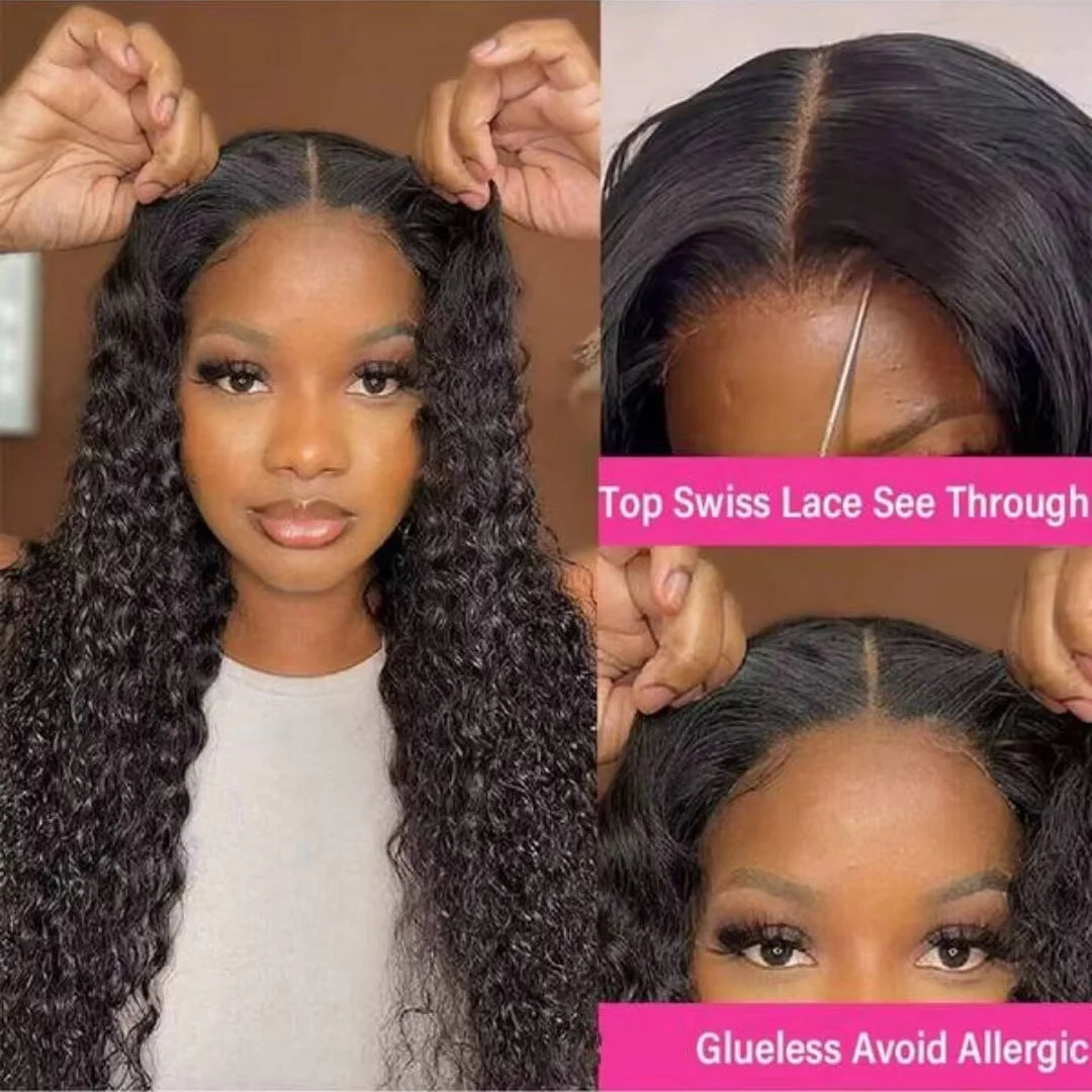 Long Deep Wave Glueless Lace Front Human Hair Wig for Women
