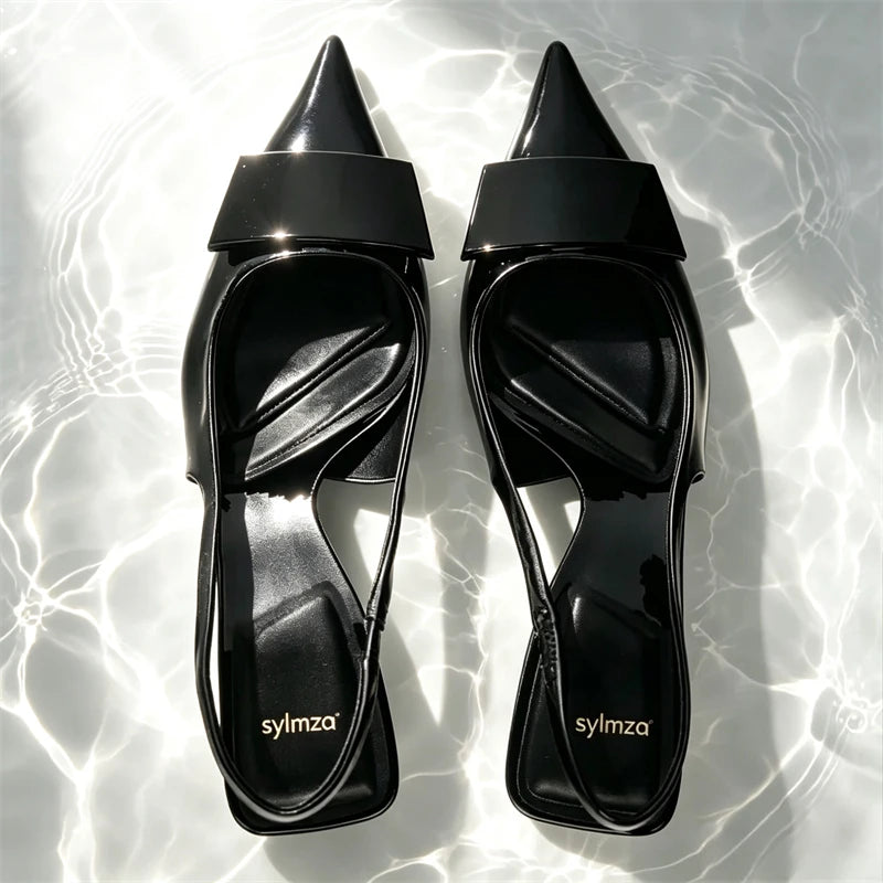 Pointed Toe Patent Leather Slingback Heels for Women