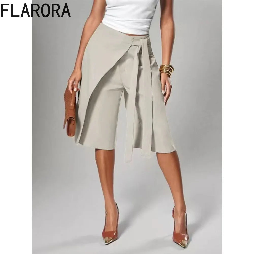 Patchwork Elastic Waist Wide Leg Pants for Women