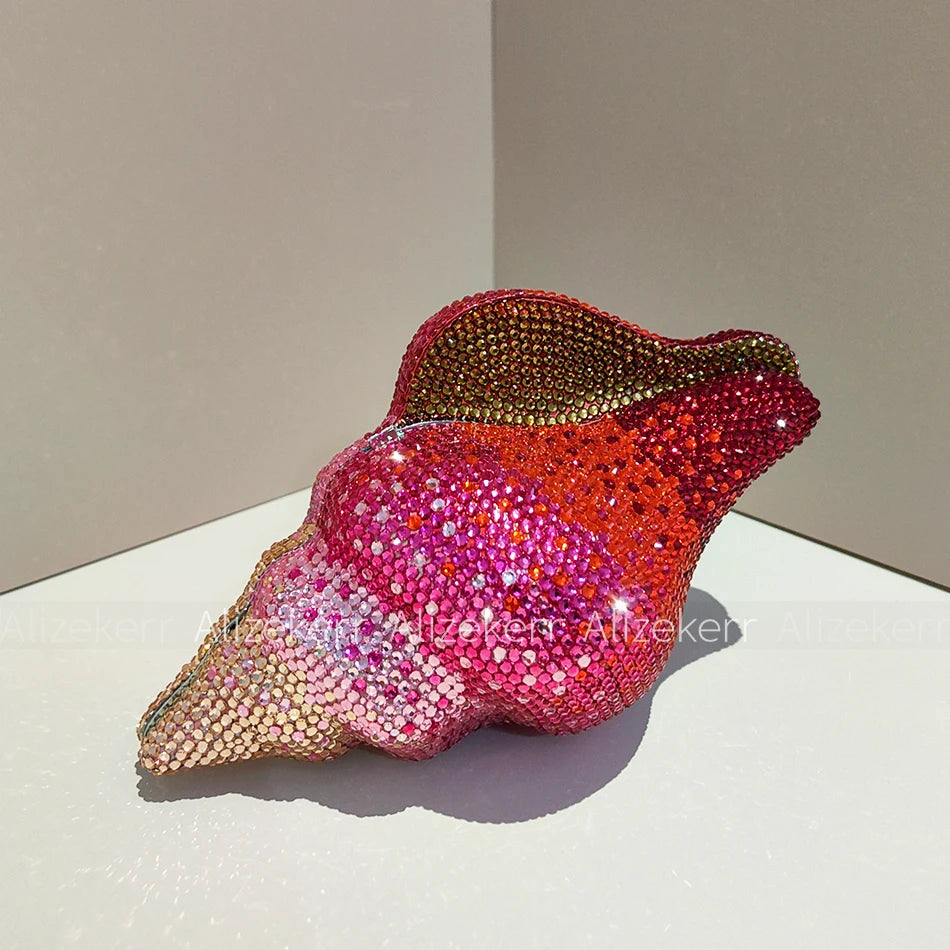 Glamorous Crystal Conch Shaped Rhinestone Evening Bag for Women