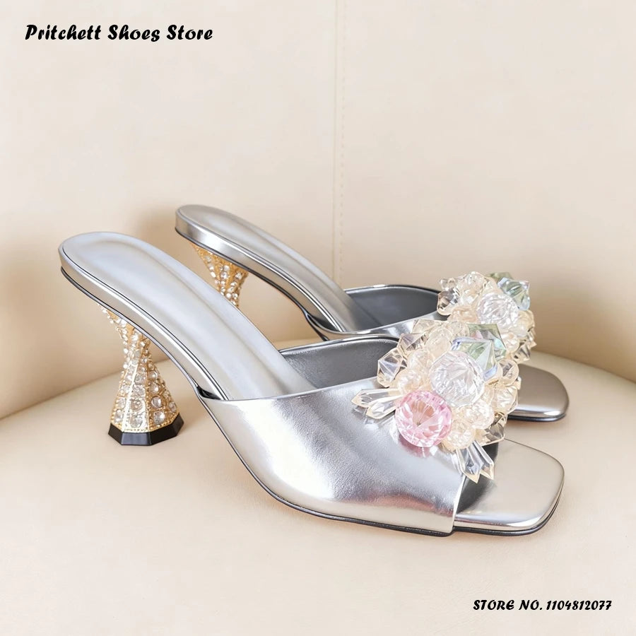 Sleek Patent Leather Square Open Toe Mules With Crystal Trim For Women