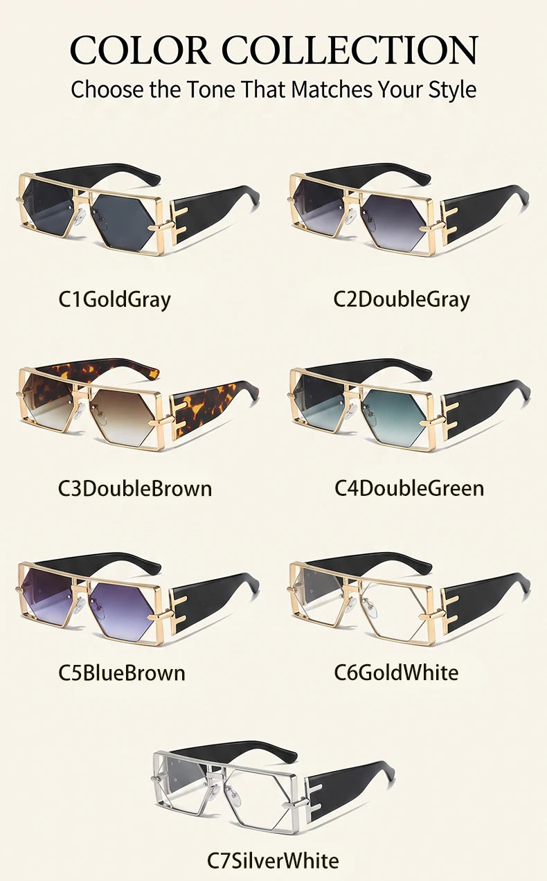 Vintage Hollow Metal Frame Rectangle Sunglasses for Women