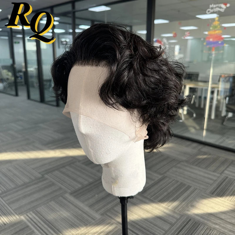 Pre Styled Transparent Lace Front Full Human Hair Wig For Men