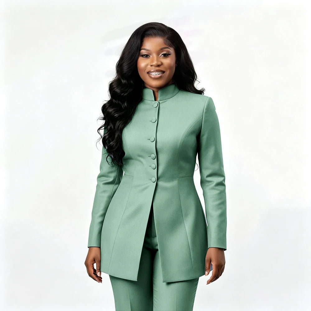 Smart Casual Two Piece Knit Blazer Set with Pants for Women