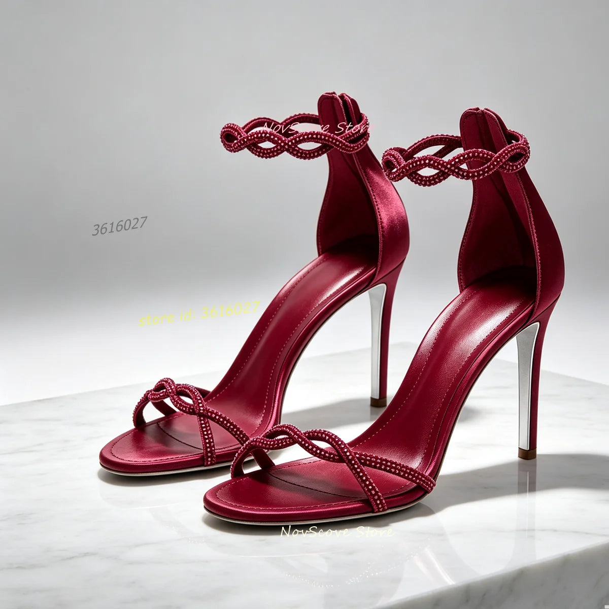 Elegant Rhinestone Back Zipper Ankle Wrap Pumps for Women