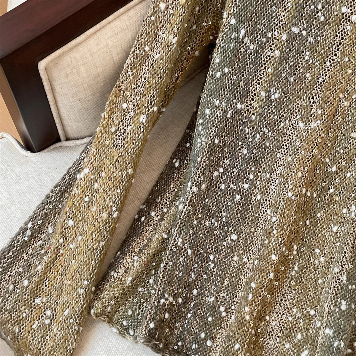 Sequin Round Neck Long Sleeve Knit Sweater for Women