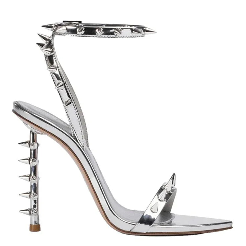 Pointed Toe Rivet Ankle Strap Stiletto Sandals for Women