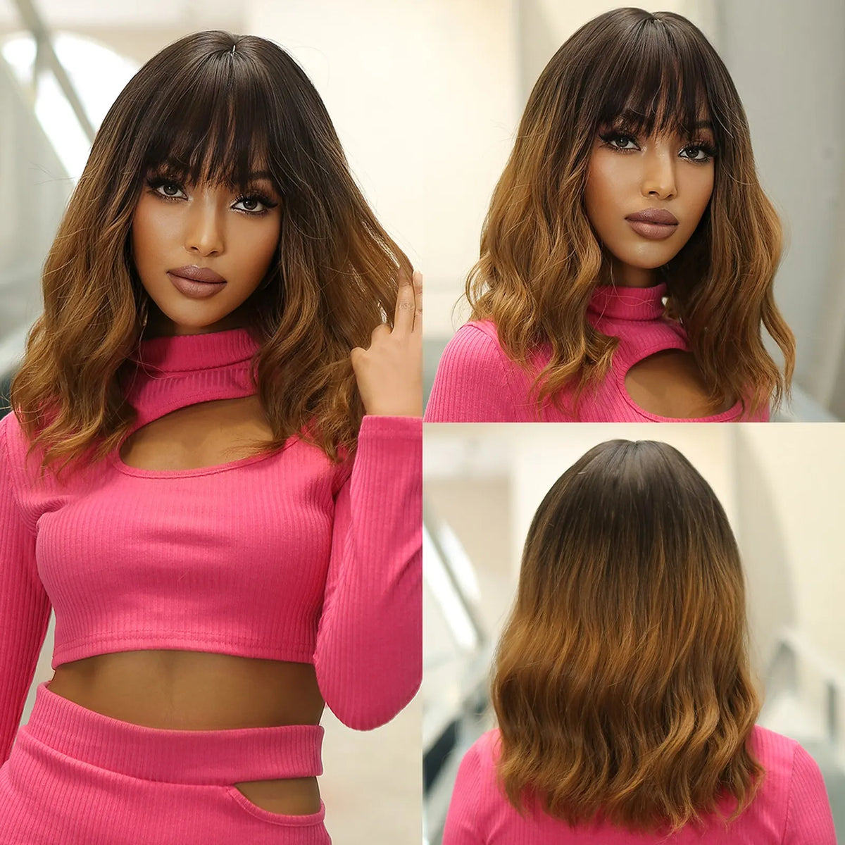 Heat Resistant Short Wavy Bob Wig With Bangs for Women
