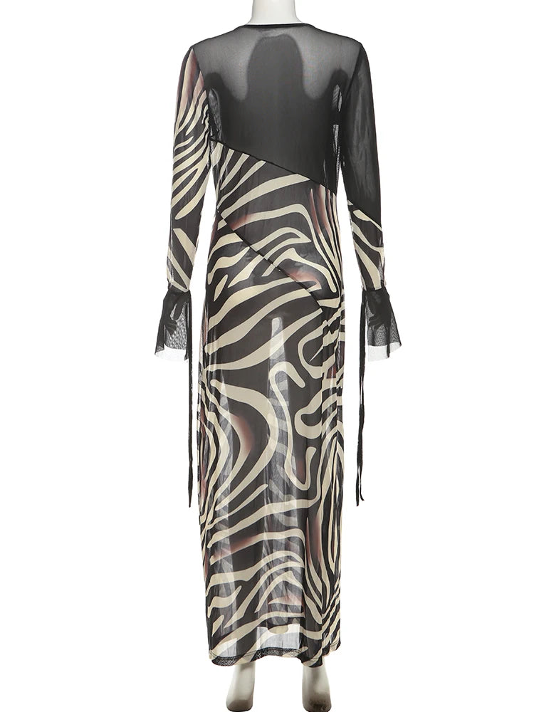 Patchwork Print V Neck Maxi Dress
