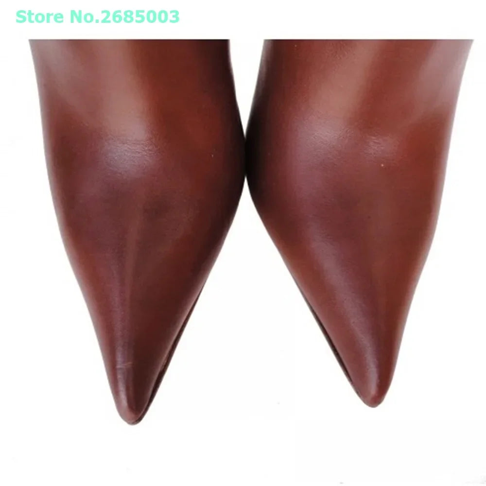 Pointed Toe Solid Leather Over The Knee Boots For Women