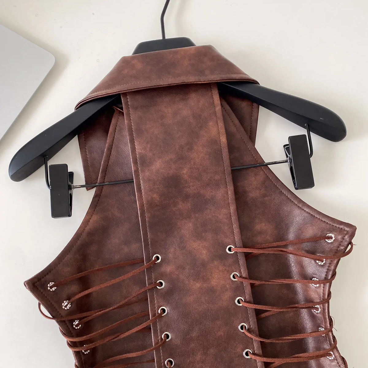 Retro Lace Up Faux Leather Sleeveless Bustier Top for Women