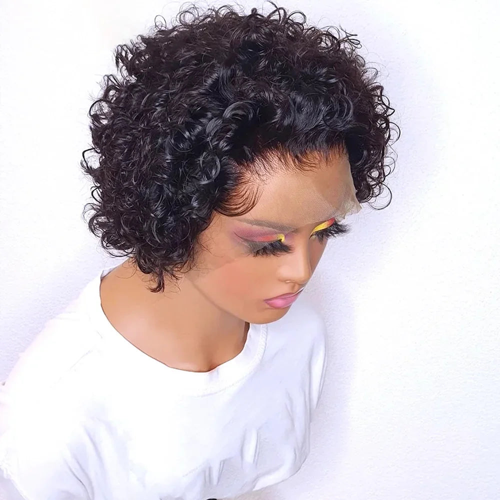Pixie Cut Wigs Human Hair Short Curly Lace Front Human Hair Wigs For Women Water Wave Bob Wig 13x1 Transparent Lace Wigs