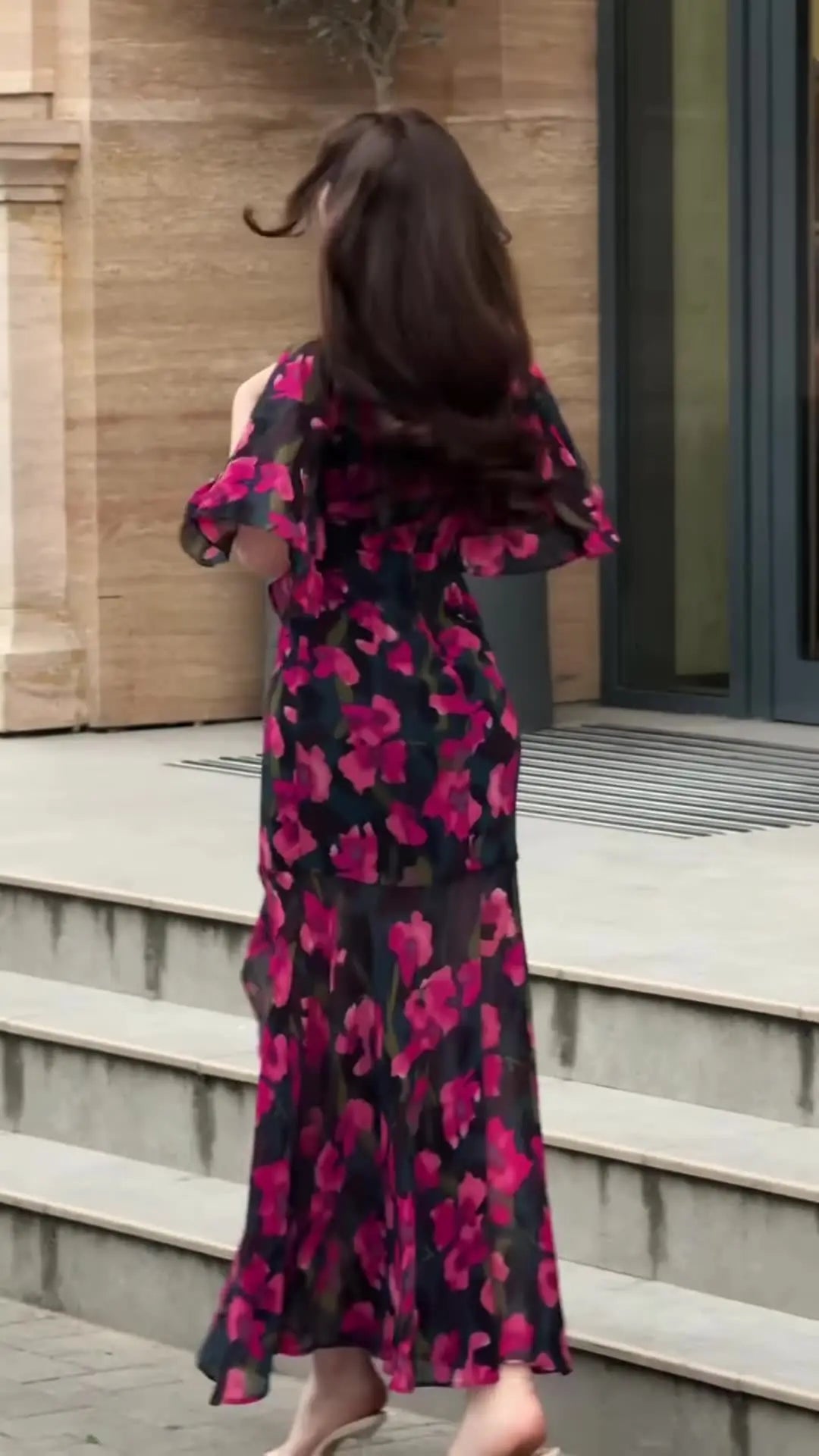 V Neck Floral Print Short Sleeve Ankle Length Dress for Women