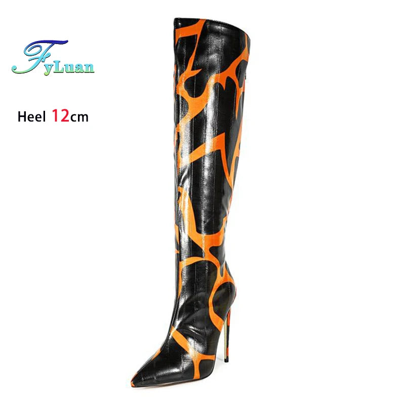 Fashion Stretch Back Zipper Stiletto Pointed Toe Knee High Boots for Women