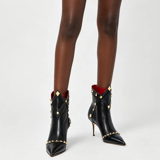 Bold Gold Studded Ankle Boots