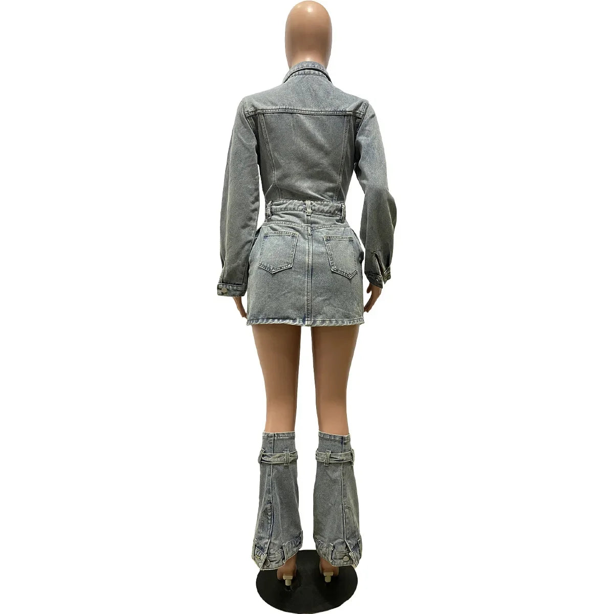 Trendy Chic Lapel Button Denim Three Piece Set for Women