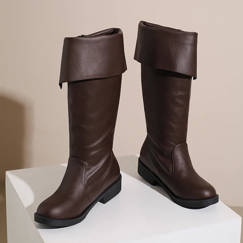 Retro Cross-Tied Flat Mid-Calf Costume Boots for Women