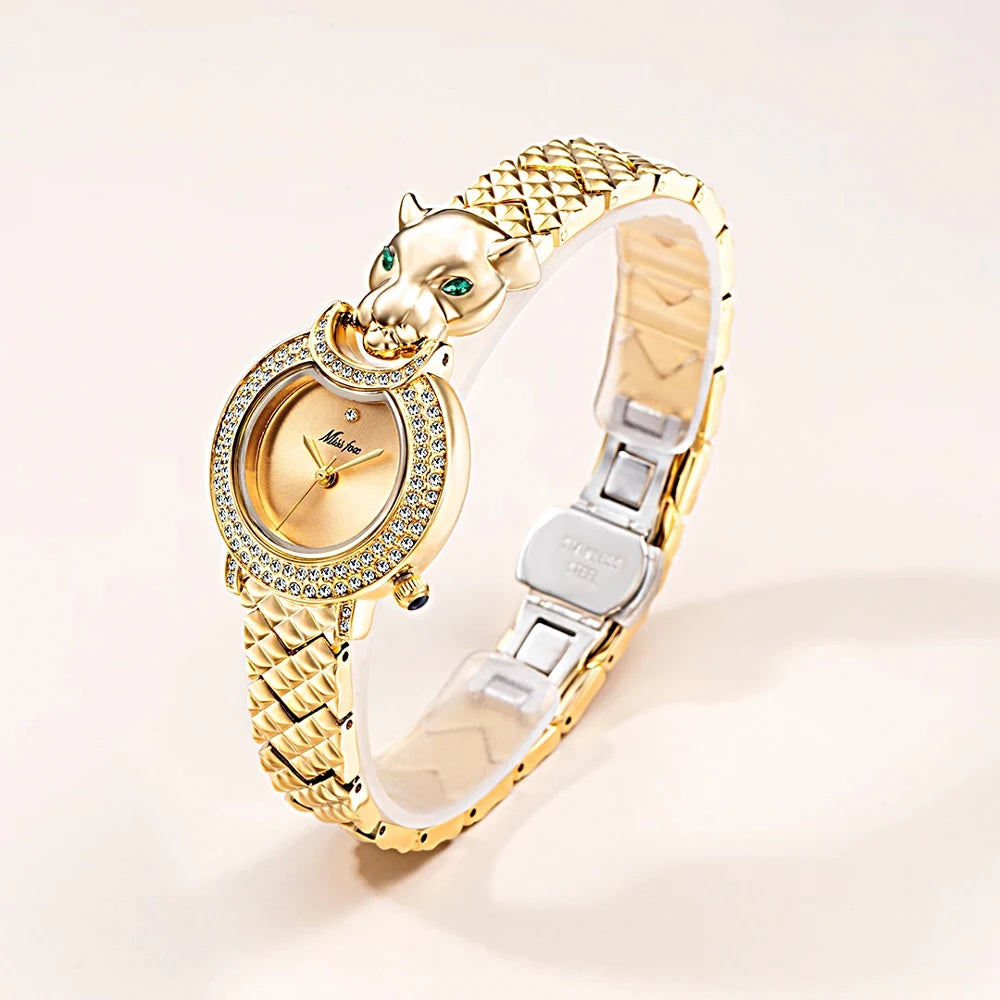 Wristwatch Leopard Print 3D Bling Diamond Dial Alloy Case Quartz Movement Casual Style