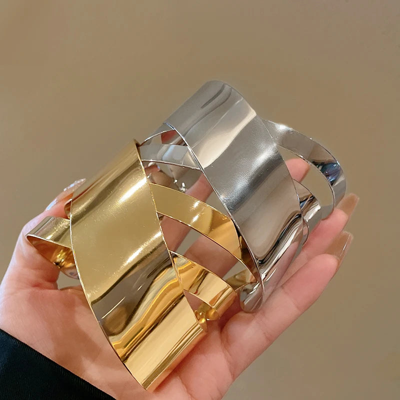 Layered Geometric Metal Cuff Bracelet