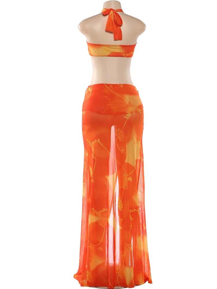 See-Through Halter Beach Backless Bodycon Dress for Women