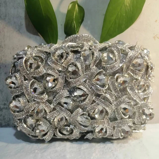 Women Gold/Silver/Green Big Stones Clutch Purse Lady Evening Bags Wedding Party Rhinestone Handbags Ladies Gala Clutches Bags