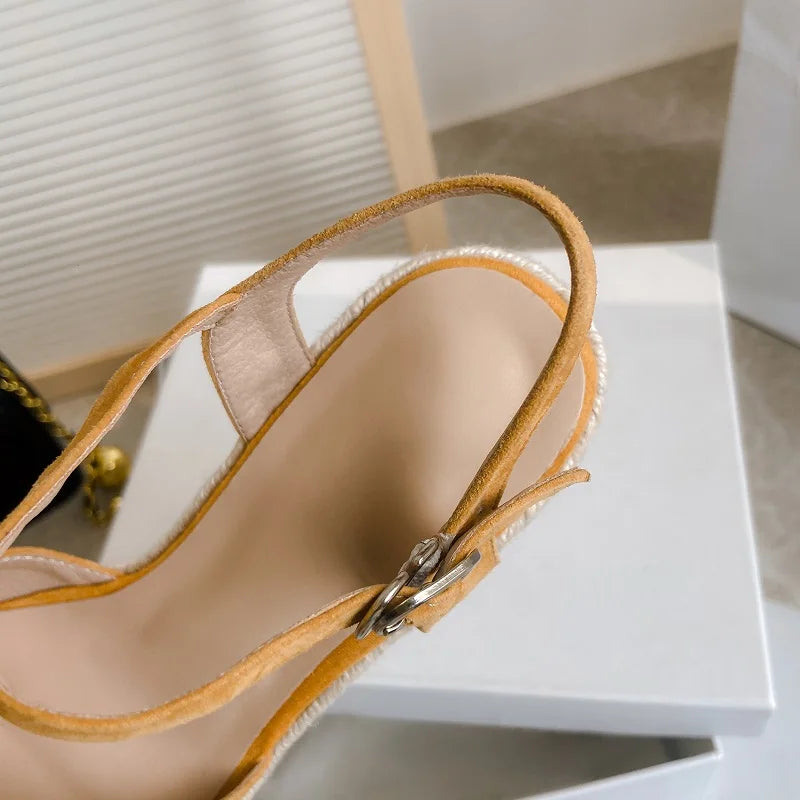 Elegant Apricot Suede Wedge Platform Sandals for Women