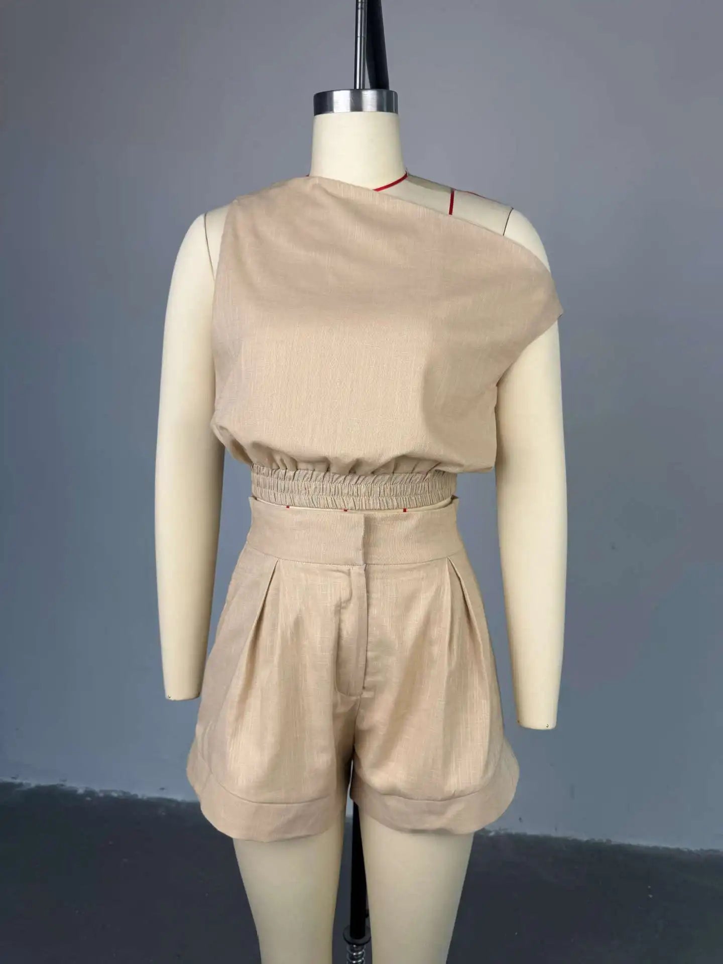 Joskaa Casual 2 Piece Sets Women Off Shoulder Sleeveless Shirt Tops and High Waist Wide Leg Shorts Matching 2025 Streetwear
