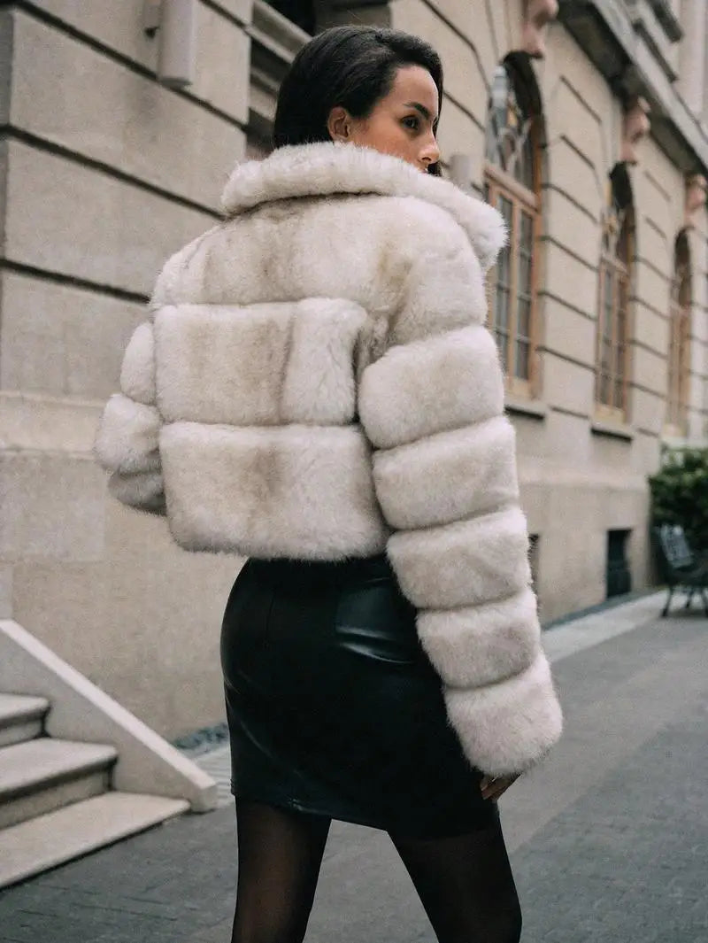 Women Faux Fox Fur Coats Short Jackets Zipper Coat Turn Down Collar Punk Loose Y2k Thick Outwear Jacket Casual 2025 Winter