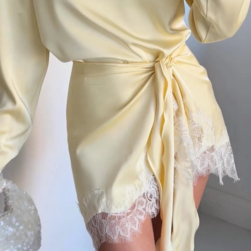 Elegant Lace Patchwork Loose Knee Length Dress for Women