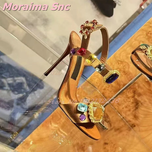 Satin Crystal Buckle Sandals