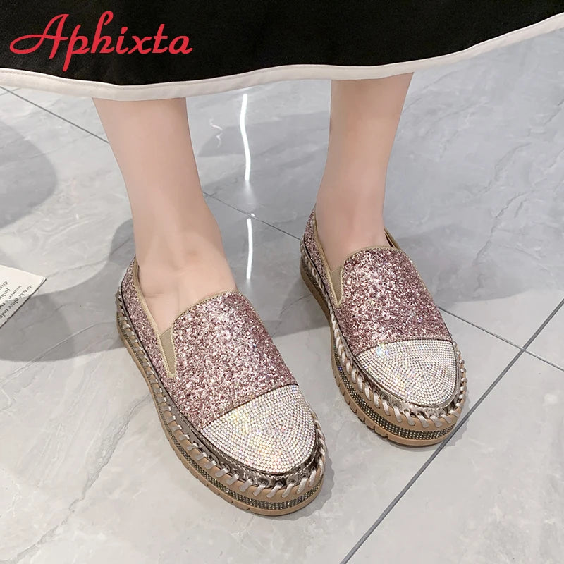 Soft Faux Leather Sequined Platform Loafers For Women