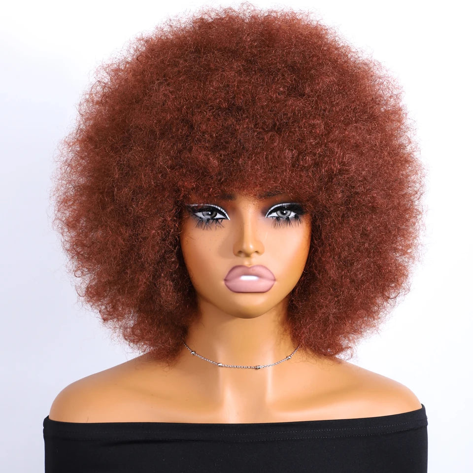 Human Hair Afro Kinky Curly Bob Wig with Glueless Cap for Women
