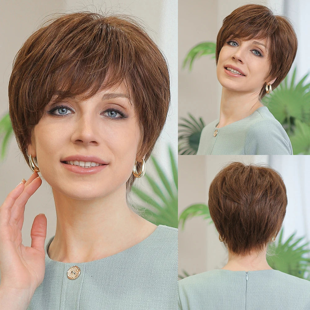 Highlight Brown Blonde Lace Front Pixie Wig For Women