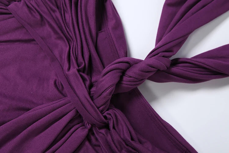 Hollow Design Low Neck Backless Ruched Long Dress for Women
