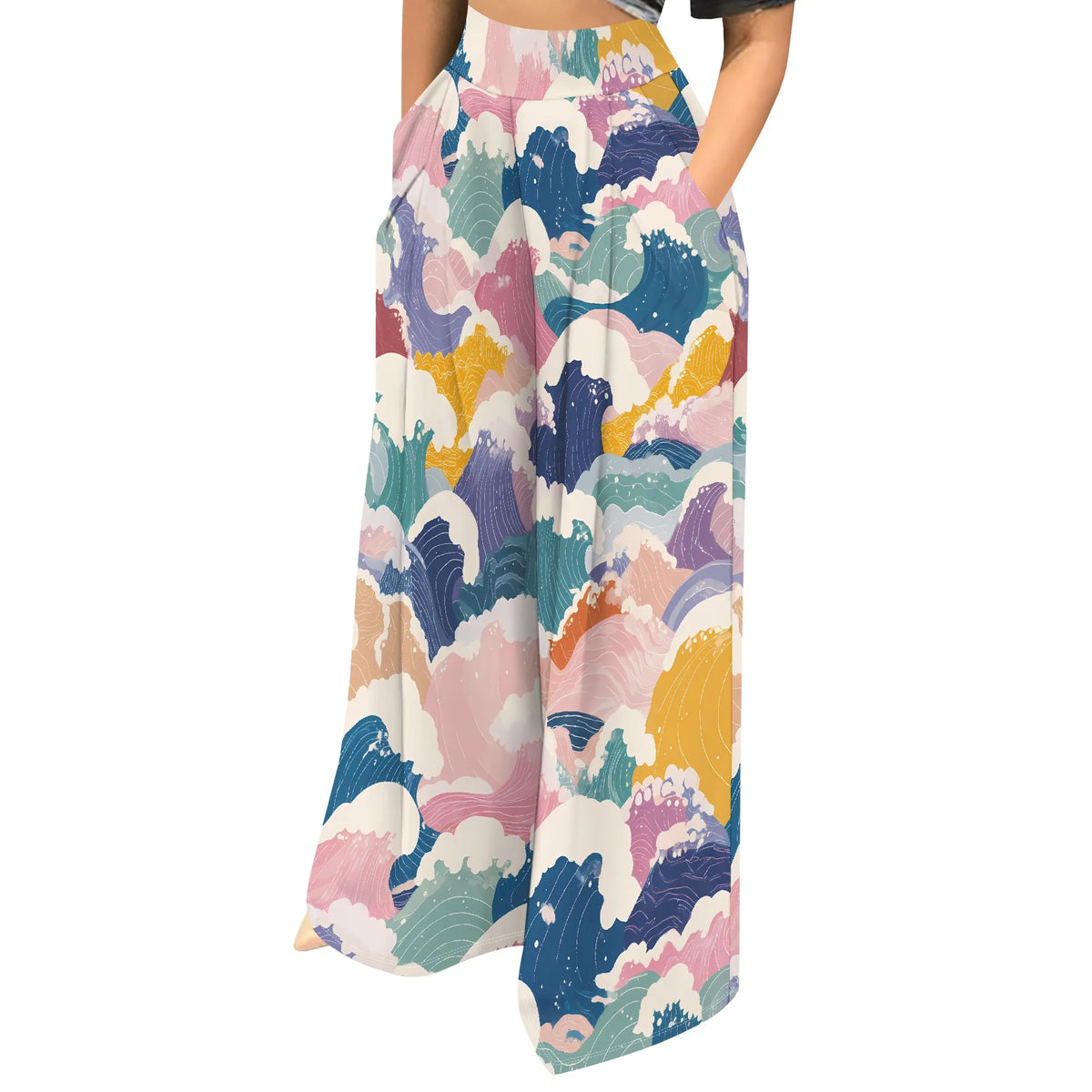 High Waist Zebra Print Wide Leg Palazzo Pants for Women