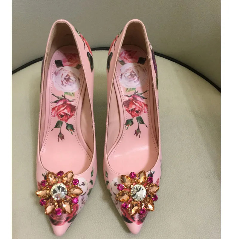 Crystal Rhinestone Leather Pumps