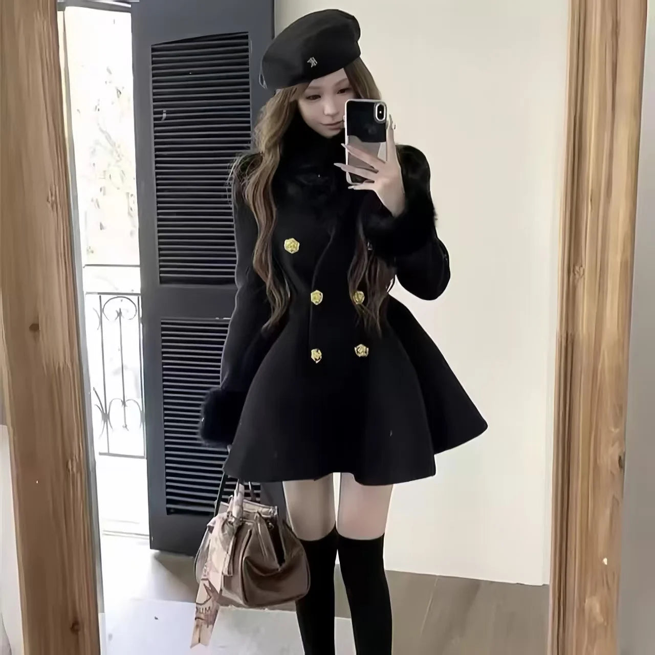 New Elegant Small Fragrance Celebrity Loose Coat Moda Woolen Winter French Style Vintage Blends Slim Waist Mid-length Outwear