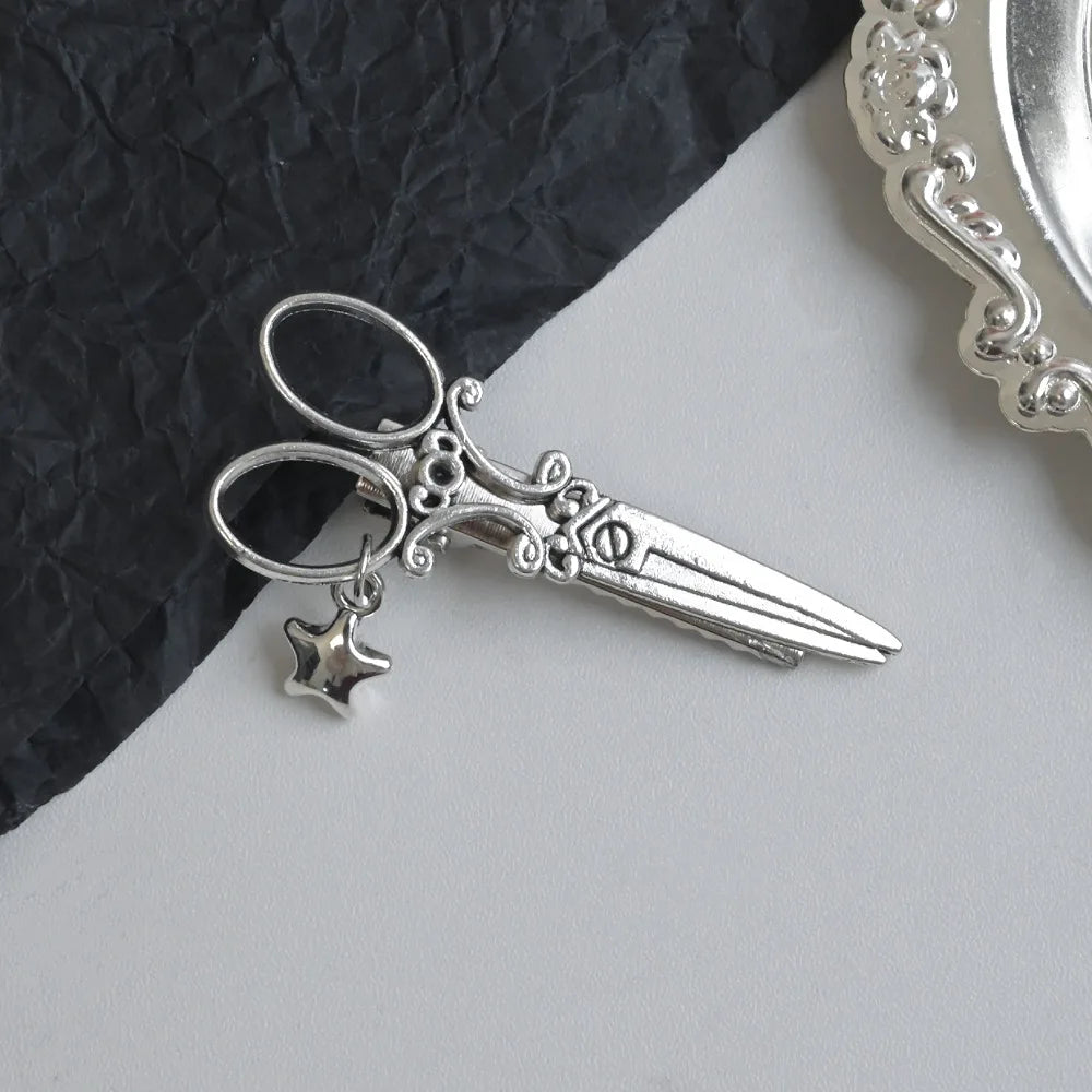 Gothic Punk Scissor Hair Clips With Star And Feather Details for Women