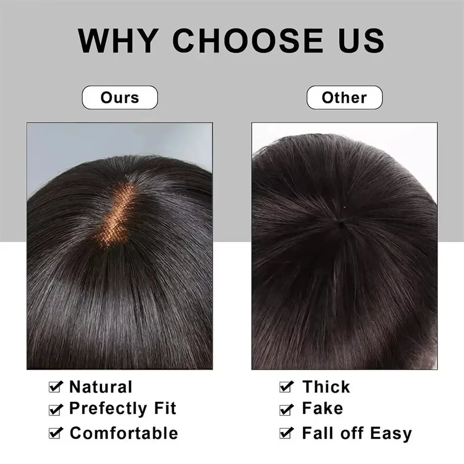 Long Straight Natural Human Hair Wig With Bangs for Women