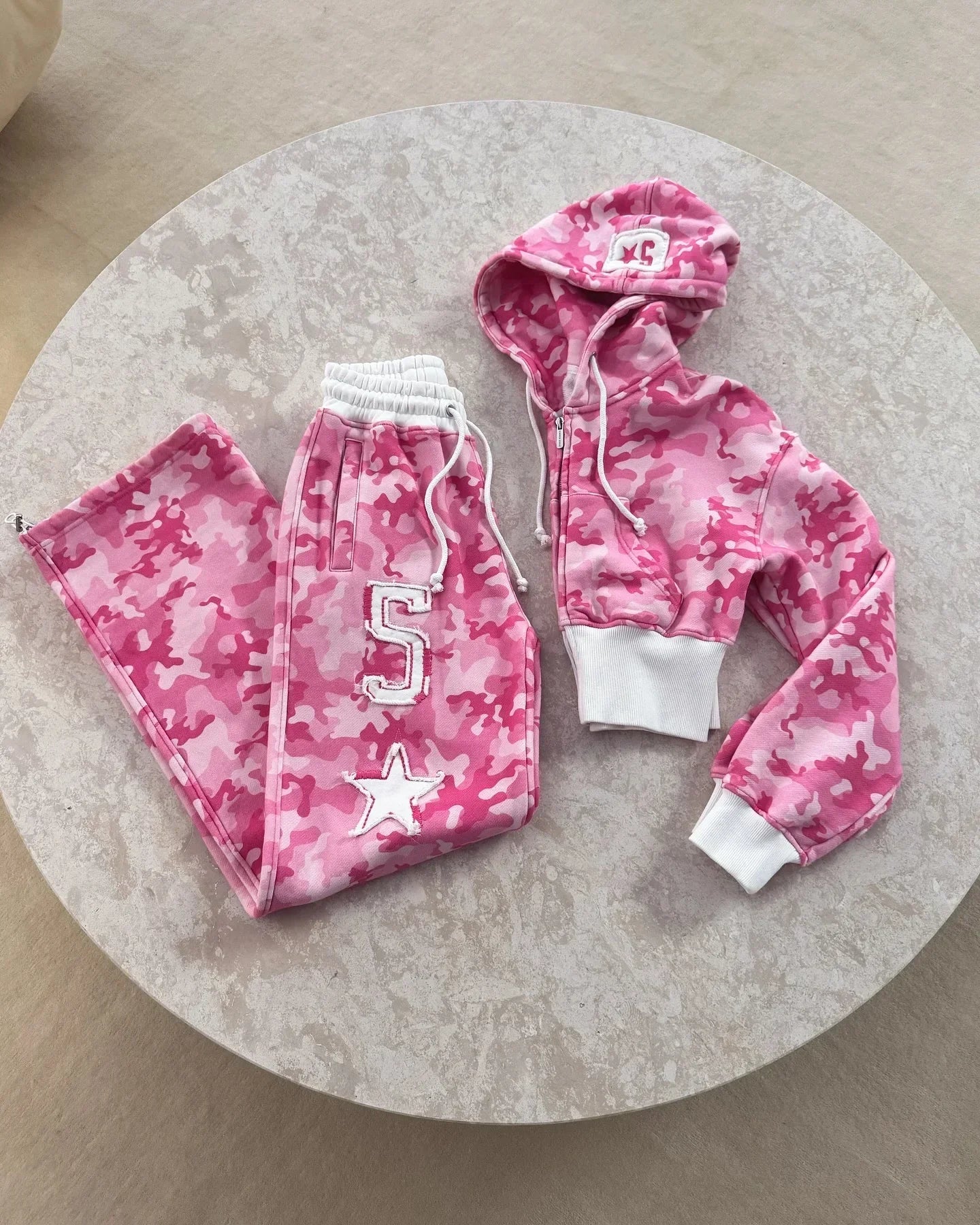 Gothic Women Camouflage Tie Dye Hoodie Sweatpant Y2K Clothes Letter Embroidery Retro Oversized Cropp Sweatshirt Casual Pants Set