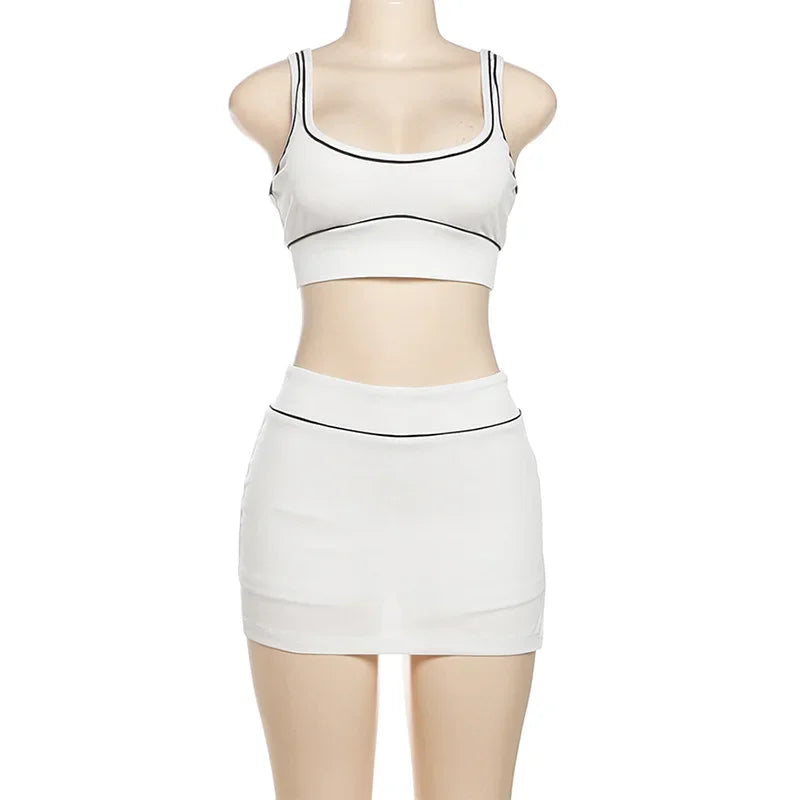 2 Piece Set Women Fashion Streetwear Outfits Sexy Hot Girl Short Tank Top & Wrap Hip Mini Skirt Sports Casual Suit 2025 Summer