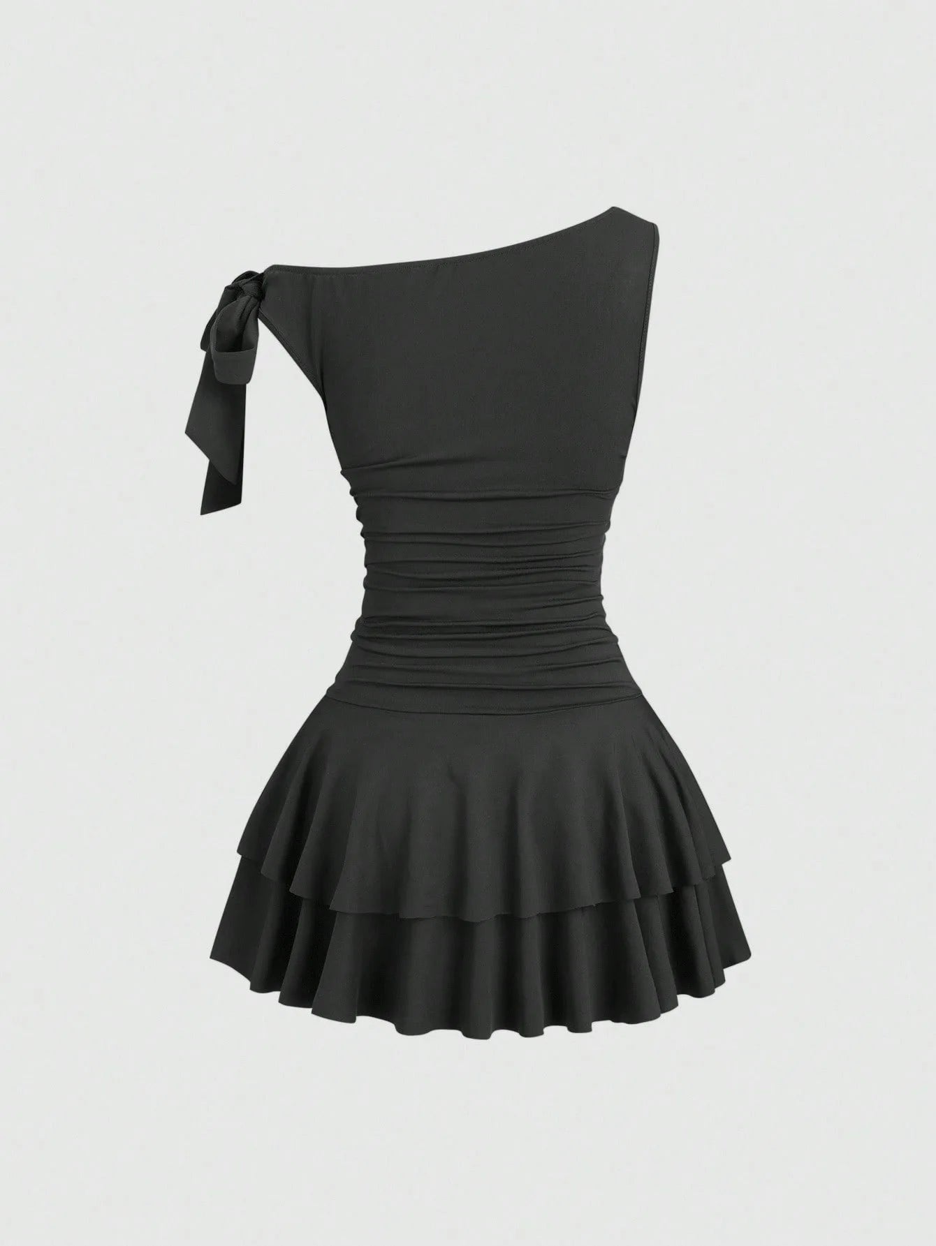 One Shoulder Layered Ruched Floral Mini Dress for Women