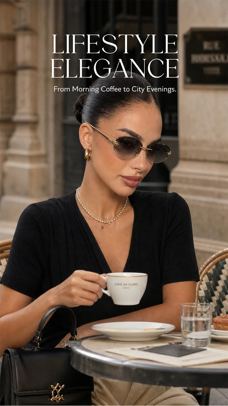 Gold Rimless Hexagon Sunglasses