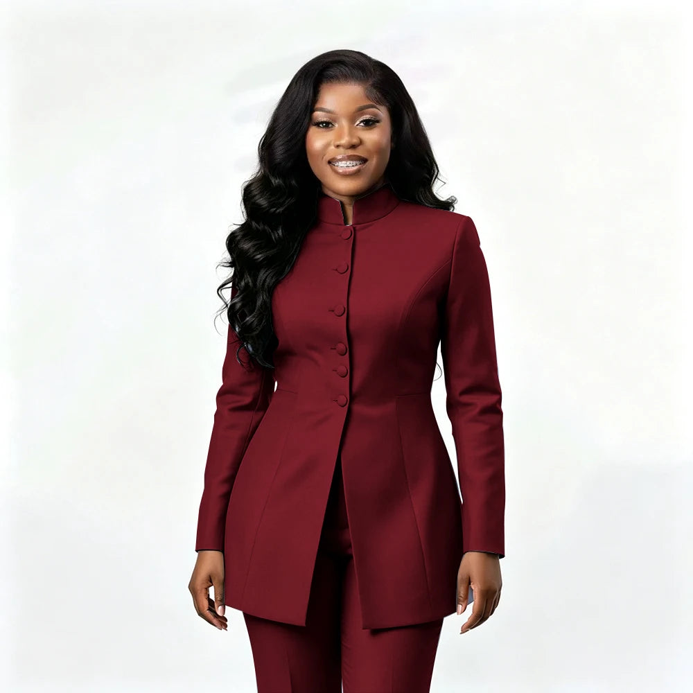 Smart Casual Two Piece Knit Blazer Set with Pants for Women