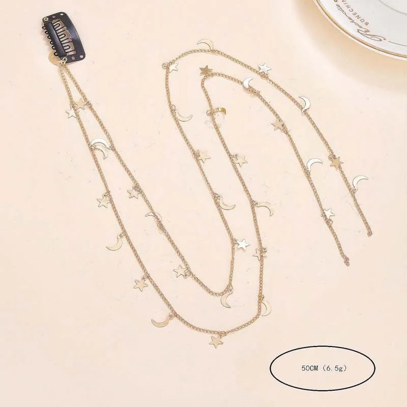 Gold Celestial Tassel Chain Hair Clip
