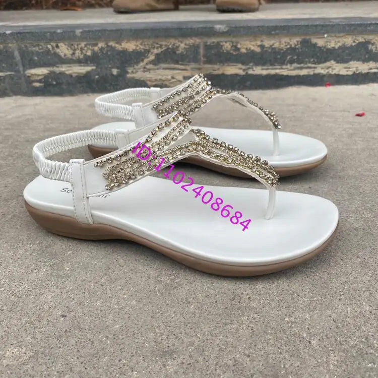 Comfortable Rhinestone Open Toe Flat Sandals for Women