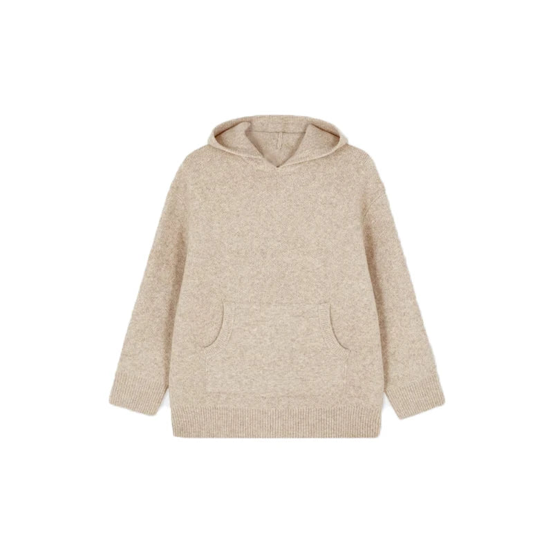Green Women's Knit Hoodie Coat Full Sleeve Front Pocket  Casual Sweater Top 2025 Early Autumn Loose Female Knitwear Outerwear