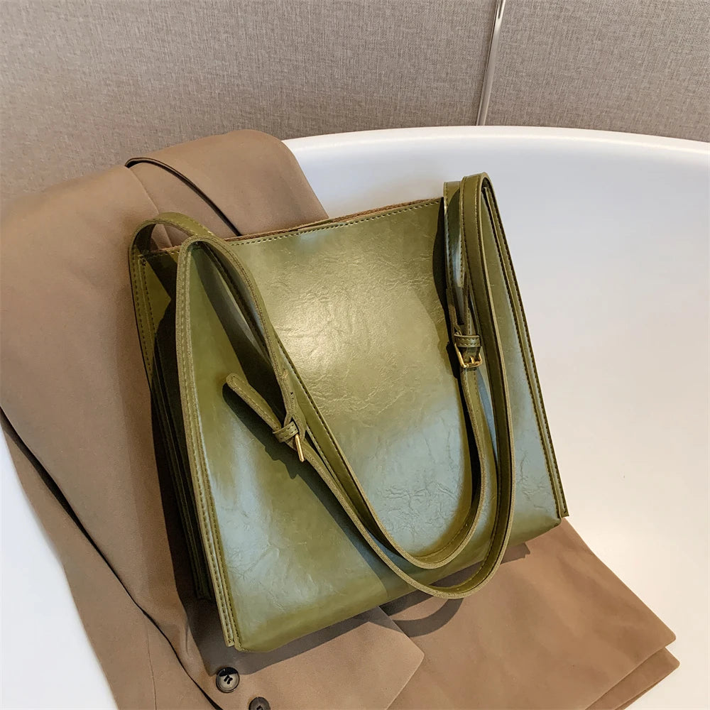 Genuine Shiny Leather Large Capacity Tote Bag for Women