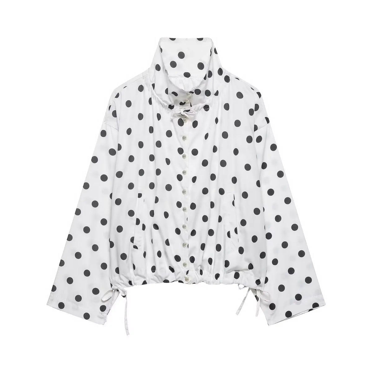 Pink Polka Dot High Collar Button Front Jacket for Women