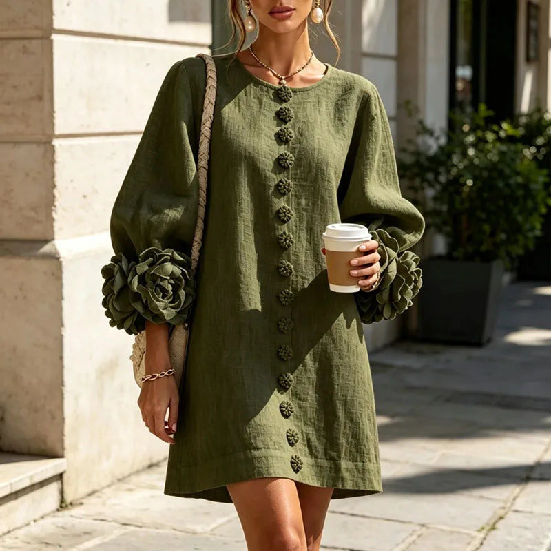 Elegant 3D Flower Bubble Sleeve Mini Dress for Women